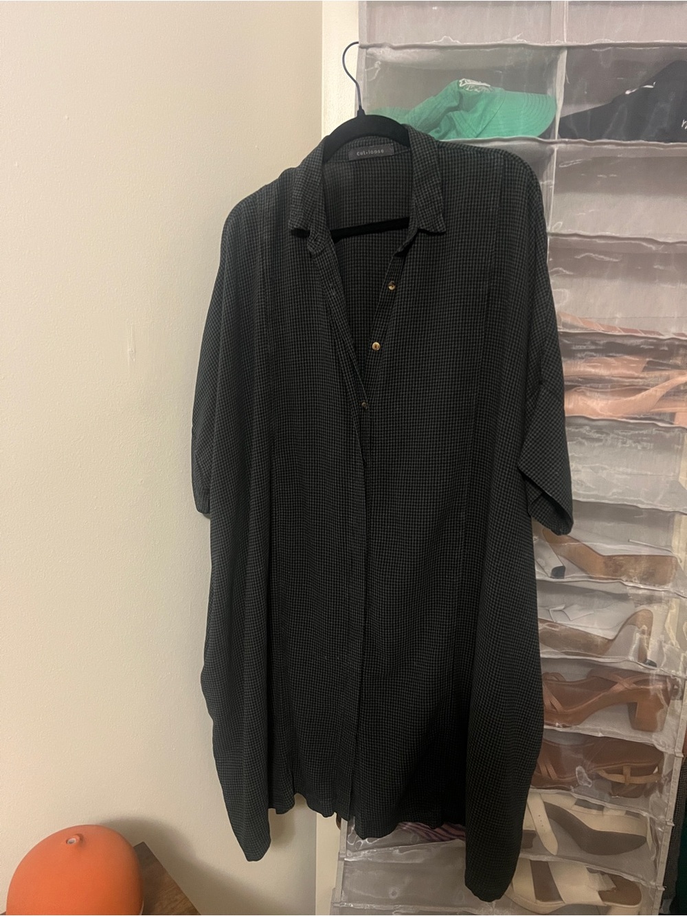 cut loose Black and Gray Gingham Button-Up Shirt Dress